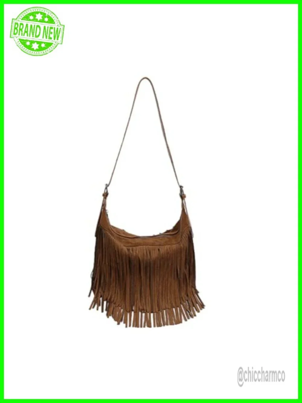 Boho Fringe Hobo Bag, Suede Leather Crossbody Shoulder Bag with Adjustable Strap